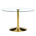 A 47 Inch Diameter Glass Top And A Modern, Minimalist Round Dining Table With Gold Metal Legs. Ideal For Dining Rooms, Living Rooms And Meeting Rooms. Model: Dt 1166 Gold Glass Metal