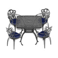 Cushions In Random Colors 5 Piece Set Of Cast Aluminum Patio Furniture With Cushions Yes Dining Set Black Seats 4 Rust Resistant Frame Water Resistant Cushion Garden & Outdoor Complete Patio Sets Aluminium