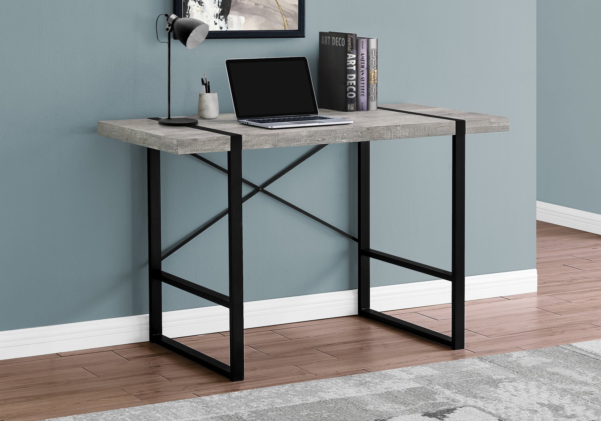 Computer Desk, Home Office, Laptop, 48"L, Work, Grey Laminate, Black Metal, Contemporary, Modern Grey Particle Board