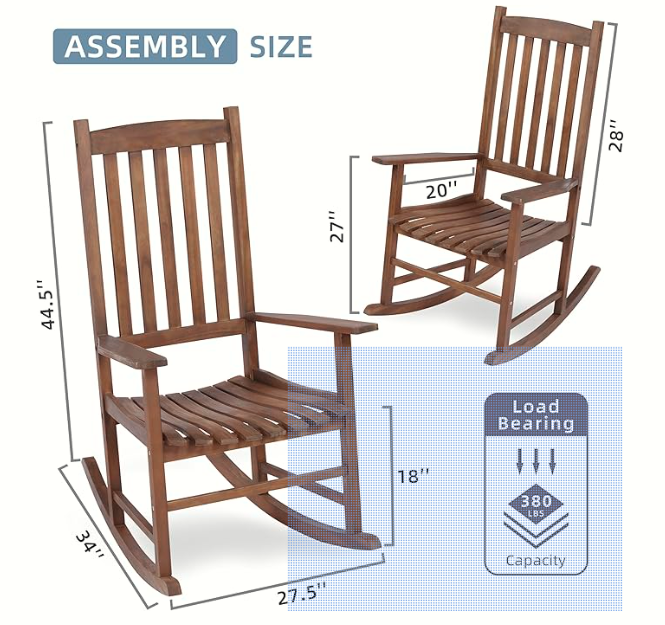 Acacia Indoor Rocking Chair, Outdoor Solid Wood Patio Furniture Style Brown Brown Acacia Wood