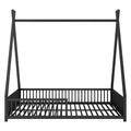 Metal Full Size House Platform Bed With Triangle Structure And Guardrail, Black Expected Arrival Time: 9.7 Box Spring Not Required Full Black Metal Metal