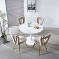 White And Gold Modern Chair Set Of 4 With Iron Tube Legs, Soft Cushions And Comfortable Backrest, Suitable For Dining Room, Living Room, Cafe,Hairball Back White Gold Fabric