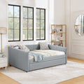 Full Size Daybed With Trundle Upholstered Sofa Bed, With Vertical Stripes, Linen Fabric, Grey 82.5