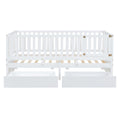 Twin Size Wood Daybed With Fence Guardrails And 2 Drawers, Split Into Independent Floor Bed & Daybed, White Old Sku :Lp000881Aak Twin White Solid Wood Mdf