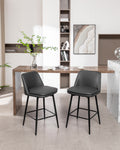 Counter Height Swivel Bar Stools Set Of 2, 360 Swivel Upholstered Barstools With Back And Metal Legs, 25.6