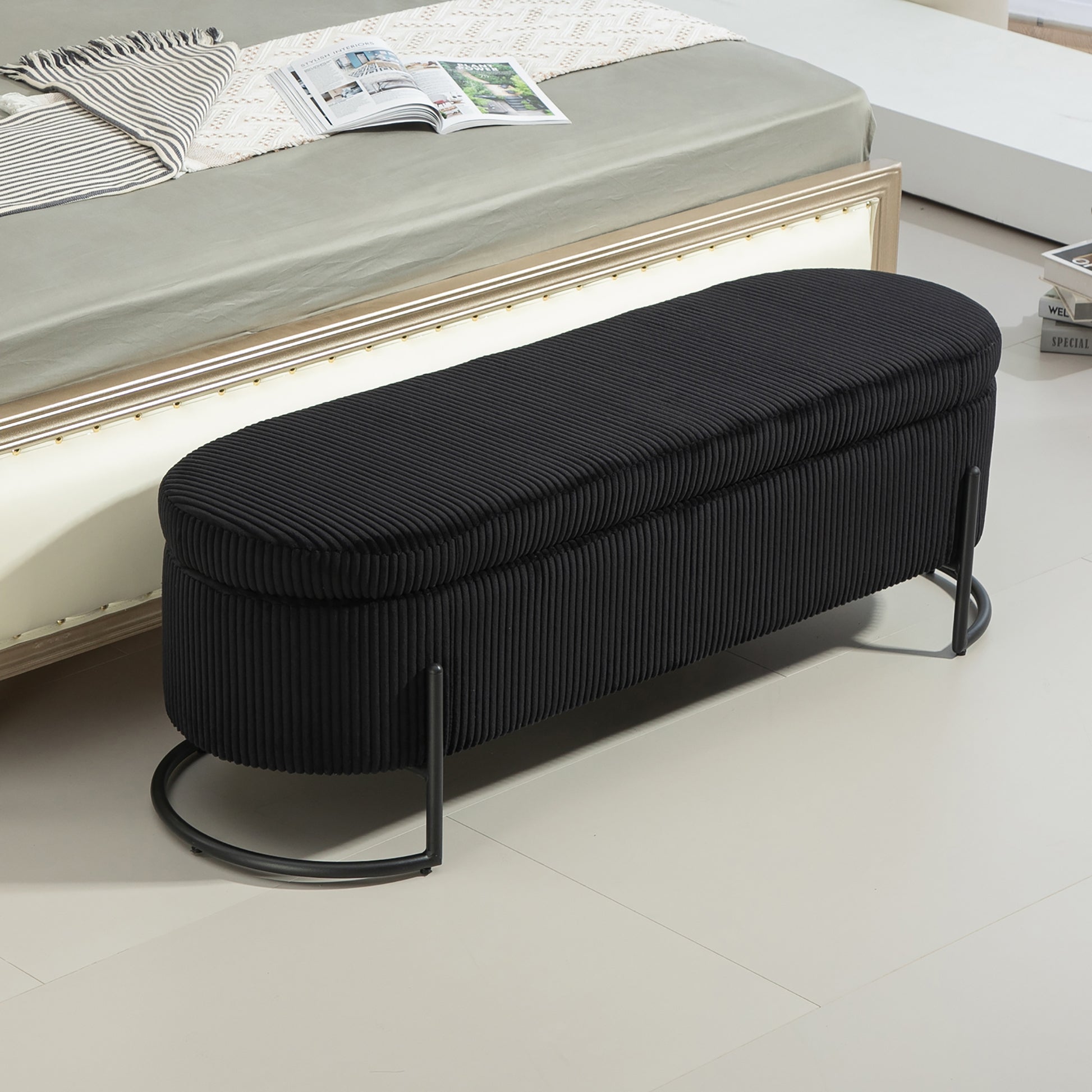 Coolmore Storage Ottoman,Bedroom End Bench,Upholstered Fabric Storage Ottoman With Safety Hinge, Entryway Padded Footstool, Ottoman Bench For Living Room & Bedroom Black Foam Velvet