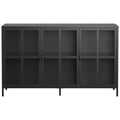 Heavy Duty Metal Modern Sideboard Buffet Cabinet With Storage Premium Steel Storage Cabinet ,Adjustable Feet,Glass Doors,Large Capacity Organizer For Living Room,Bed Room,Dining Room Black Kitchen