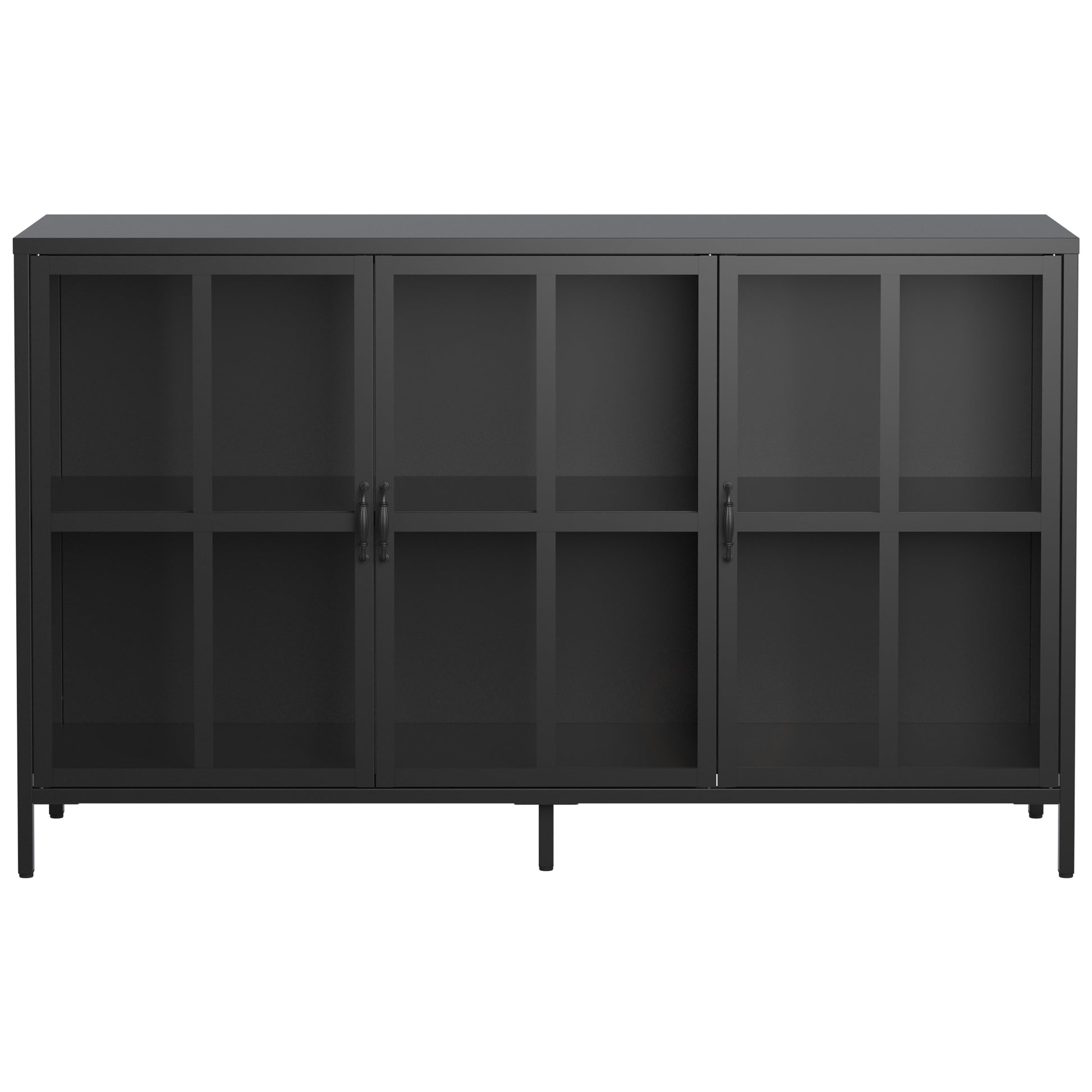 Heavy Duty Metal Modern Sideboard Buffet Cabinet With Storage Premium Steel Storage Cabinet ,Adjustable Feet,Glass Doors,Large Capacity Organizer For Living Room,Bed Room,Dining Room Black Kitchen