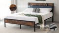 Black Queen Metal Bed Frame With Upholstered Headboard And Footboard And Iron Slats, Rustic Bed Base, Heavy Duty Platform Bed Frame,12 Inch Underbed Storage No Springs Required Box Spring Required Queen Black Dark Walnut Metal Brown Bedroom