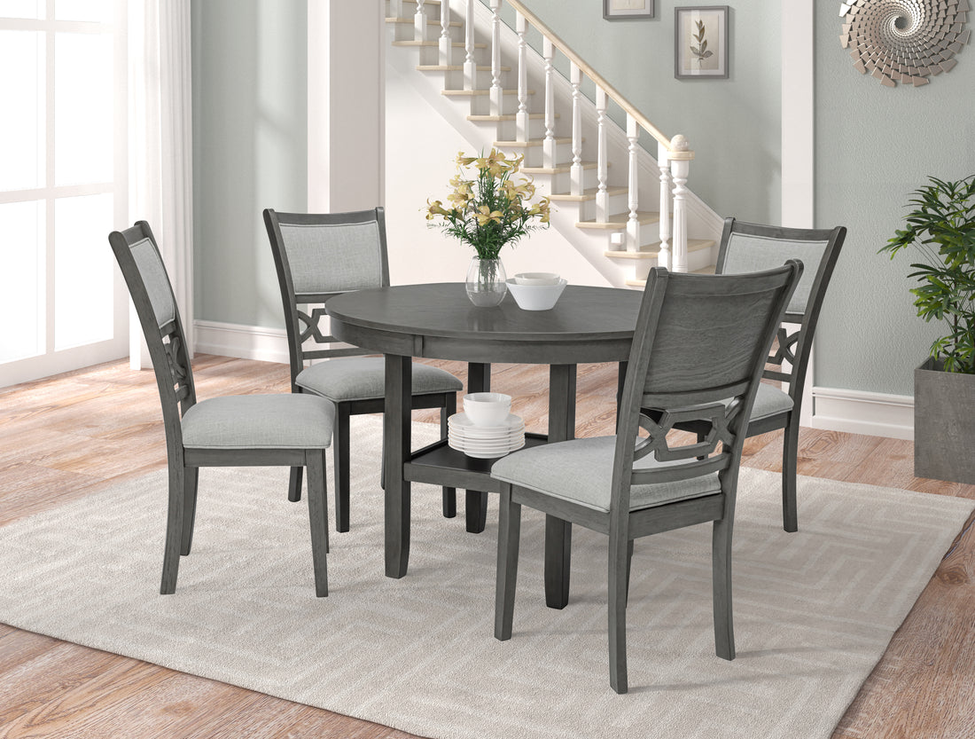 Beautiful Round 5Pc Dining Table Set Lower Storage Shelves Dining Room Set Wooden Furniture Wood Dining Room Fixed Table Rubberwood Round Dining Table With Chair Wood Wood Gray Seats 4 42 Inches