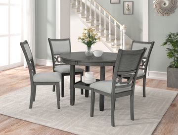 Beautiful Round 5Pc Dining Table Set Lower Storage Shelves Dining Room Set Wooden Furniture Wood Dining Room Fixed Table Rubberwood Round Dining Table With Chair Wood Wood Gray Seats 4 42 Inches