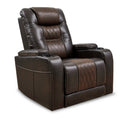 35 Inch Dual Power Recliner, Brown Vegan Faux Leather, Polyester, Usb Port Brown Fabric Metal