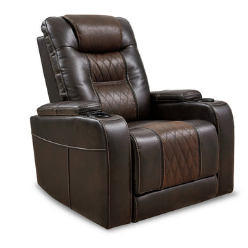 35 Inch Dual Power Recliner, Brown Vegan Faux Leather, Polyester, Usb Port Brown Fabric Metal