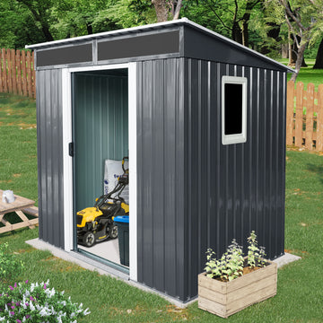 6Ft X 5Ft Outdoor Metal Storage Shed With Window And Transparent Plate For Garden, Lawn Black And White Black White Metal