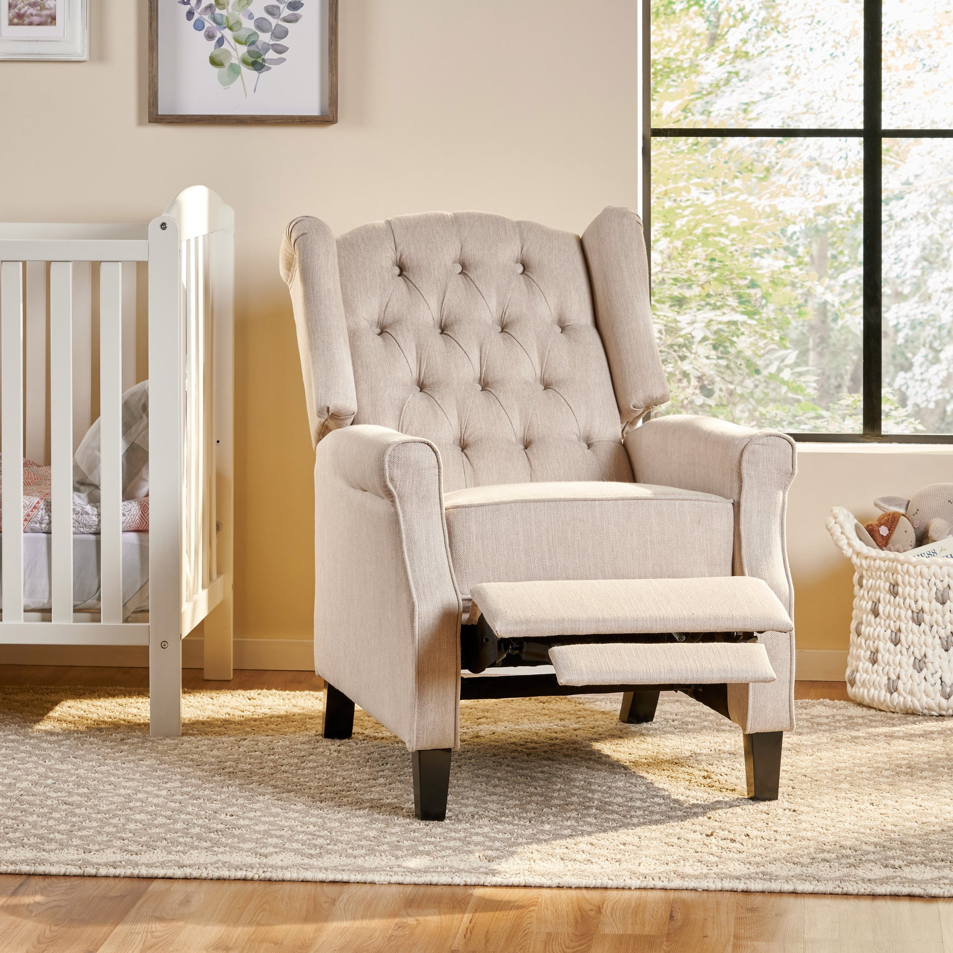 Push Back Recliner Beige Fabric