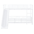 Twin Over Twin Size Metal Bunk Bed With Slide And Guardrails, White Twin White Metal