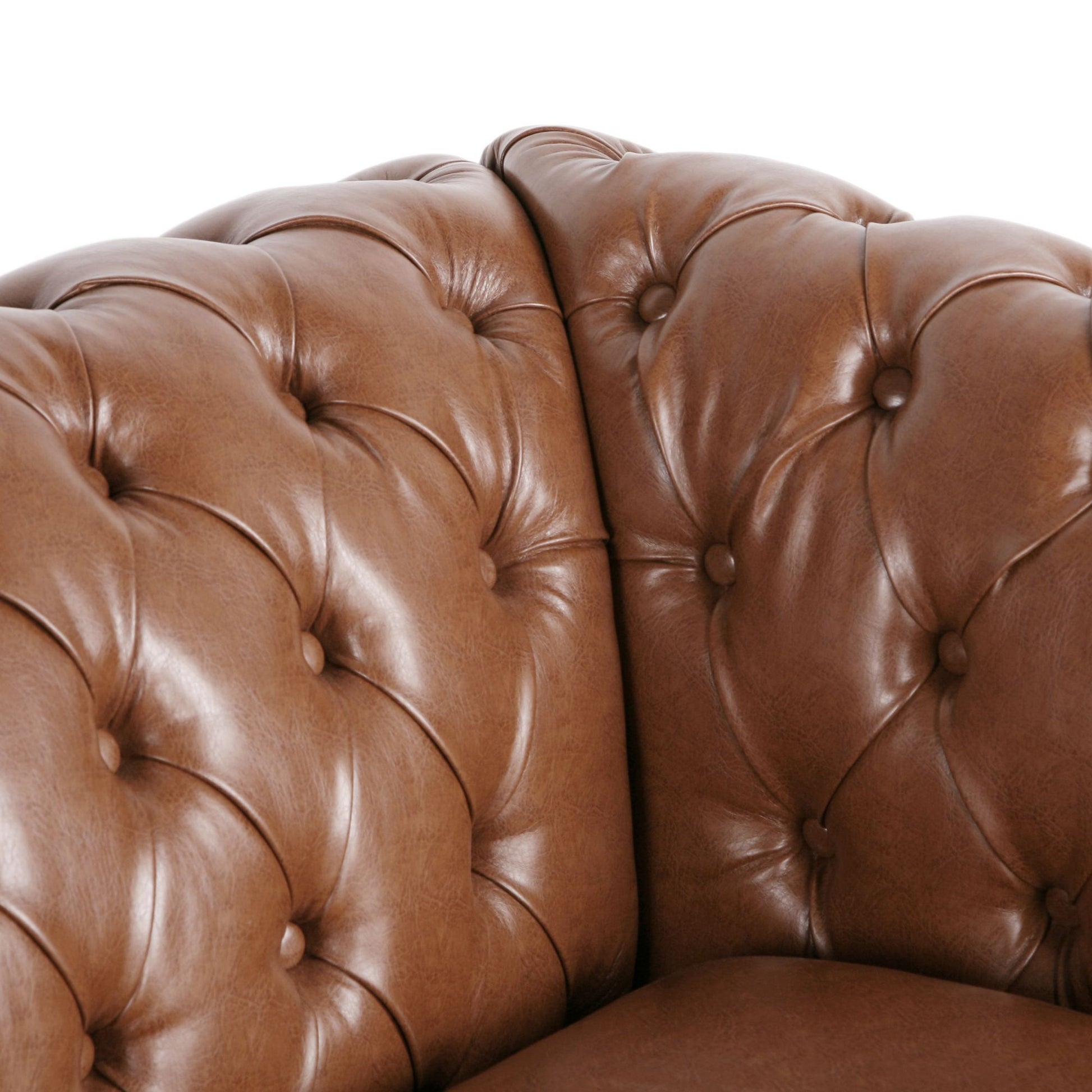 84.50'' Mid Century Cognac Brown 3 Seater Sofa, Pu, Classic Retro Sofa With Rolled Arms Modern, Elegant, And Comfortable Couch, Perfect For Living Room, Office, Bedroom, Primary Living Spaces Cognac Wood Primary Living Space Medium Soft Tight Back Medium