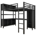 Metal Loft Bed With Wardrobe And L Shaped Desk, Full Size Loft Bed With Storage Cubes And Shelves, Heavy Duty Loft Bed For Kids Teens Adults, Black Full Black Metal