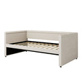 Modern Style Twin Size Upholstered Daybed With Trundle For Guest Room, Small Bedroom, Study Room, Beige Box Spring Not Required Twin Beige Wood Bedroom Traditional Daybeds Linen Upholstered