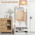 Homcom Modern Hall Tree, Entryway Coat Rack With Shoe Bench, 5 Hooks, Storage Shelf And Slatted Door Cabinet For Hallway, White White Particle Board