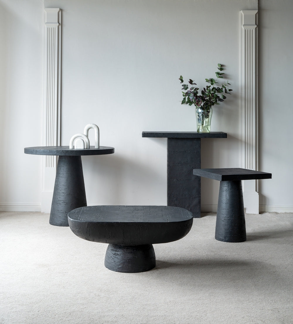 35.5X14X35.5" Black Square Coffee Table With Pedestal Base Black Primary Living Space Contemporary,Industrial,Minimalist,Modern,Ultra Modern Magnesium Oxide