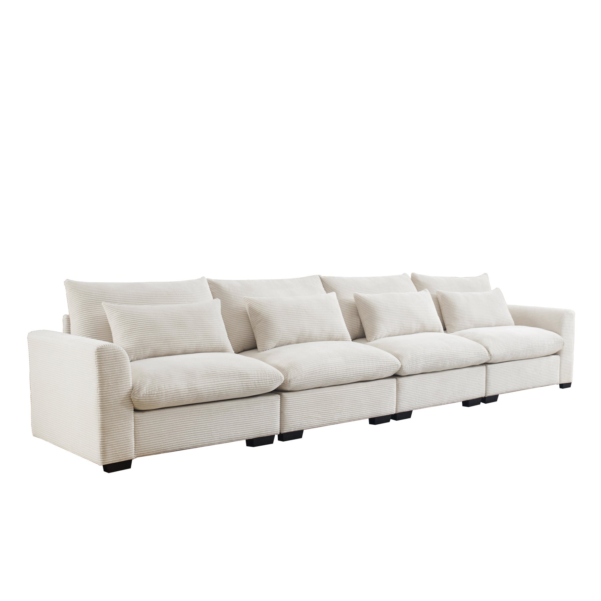 4 Seater Deep Seat Couches For Living Room, Comfy Beige Corduroy Sofas For Living Room Modern With 4 Waist Pillows Beige Corduroy 4 Seat