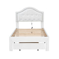 Twin Size Upholstered Platform Bed With Tufted Headboard, Led And A Drawer, White Box Spring Not Required Twin White Wood Faux Leather Upholstered