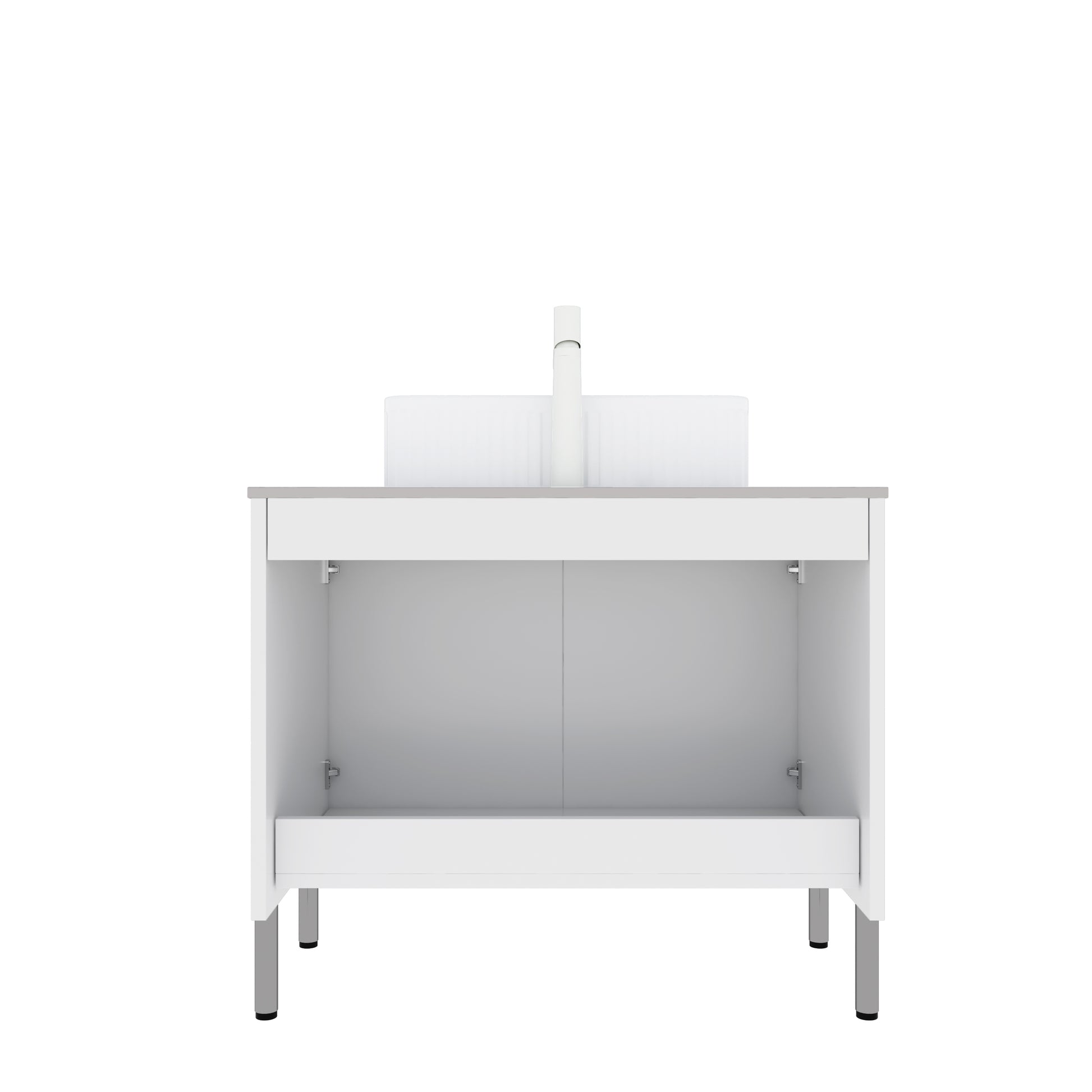 Turio 30" Bathroom Vanity With Sink, Freestanding Plywood Bathroom Storage Cabinet With 2 Doors, White Ceramic Basin And Carrara White Sintered Stone Counter Top, With Sink Hole Cover And Drain, White White Bathroom Modern,Scandinavian Plywood Ceramic