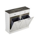 Wf003 Tc2 7034K Double Door Trash Can Tilt Trash Cabinet Kitchen Trash Can White White Solid Wood