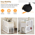 Mobile End Table With Lockable Wheels, Narrow Coffee Table With 5Mm Thick Fluted Tempered Glass, Modern Nightstand With Golden Round Rod, Living Room, White, 31.5''W X11.8''D X 23.1''H White Primary Living Space Mdf