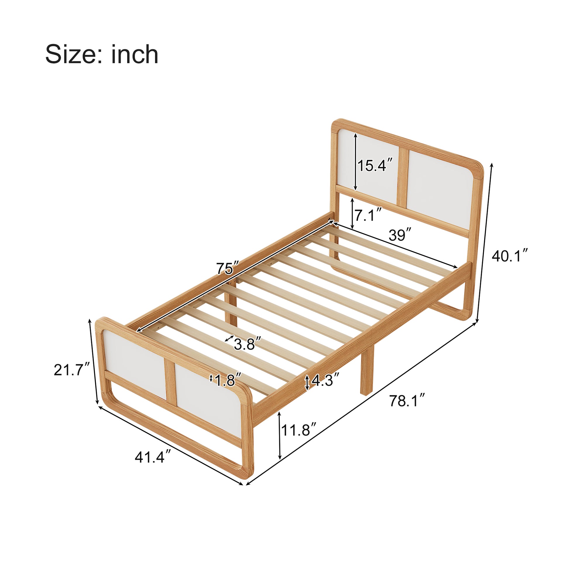 Modern Style Twin Size Solid Wood Platform Bed For Kids, Teens, Adults, No Need Box Spring, Walnut And White Box Spring Not Required Twin White Walnut Wood Bedroom Modern Pine Bed Frame Wood