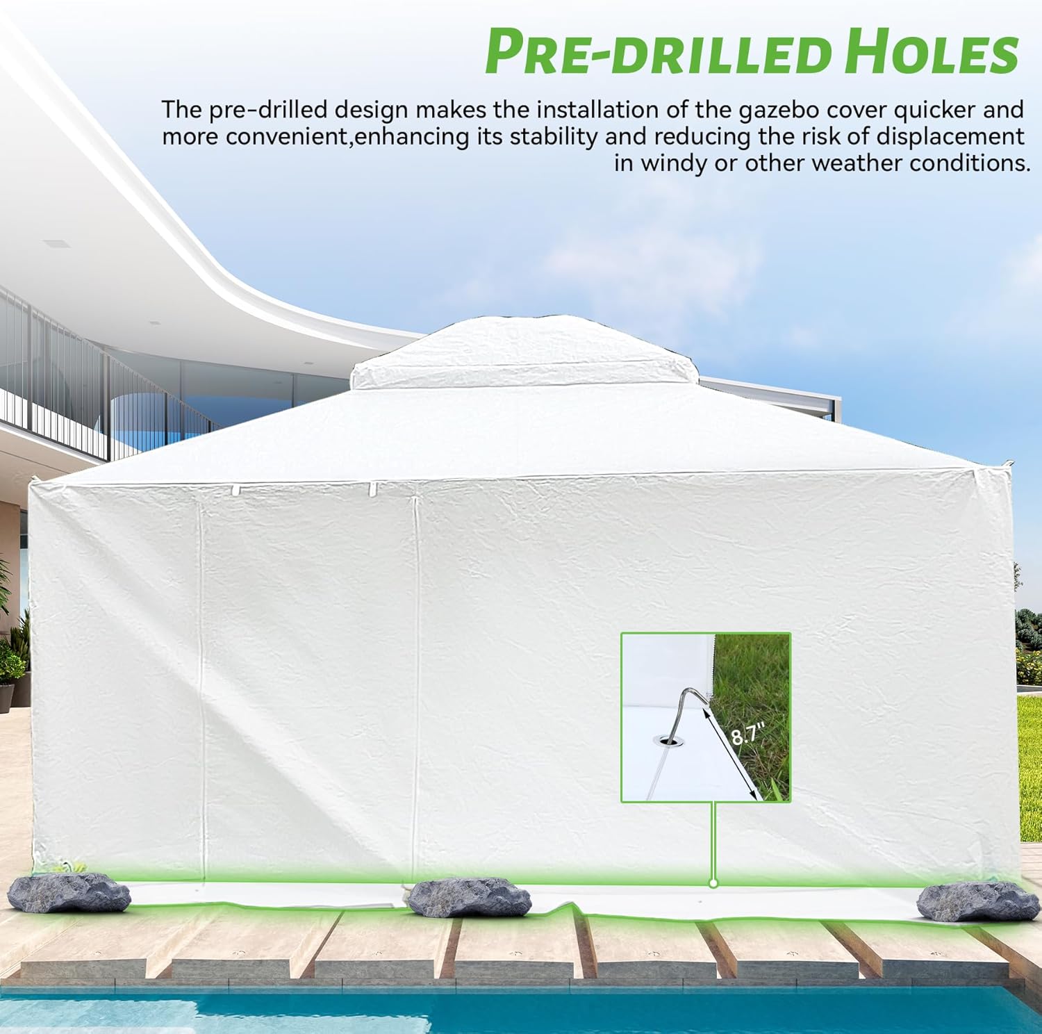 12'X16' Gazebo Cover For Hardtop Gazebos, Outdoor Universal Winter Gazebo Cover With Sidewalls And Mesh Windows, All Season Waterproof Enclosed Gazebo Cover, White White Polypropylene