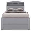 Twin Size Wooden Led Platform Bed With Trundle, With Storage Headboard, With Drawers, Gray Twin Gray Plywood