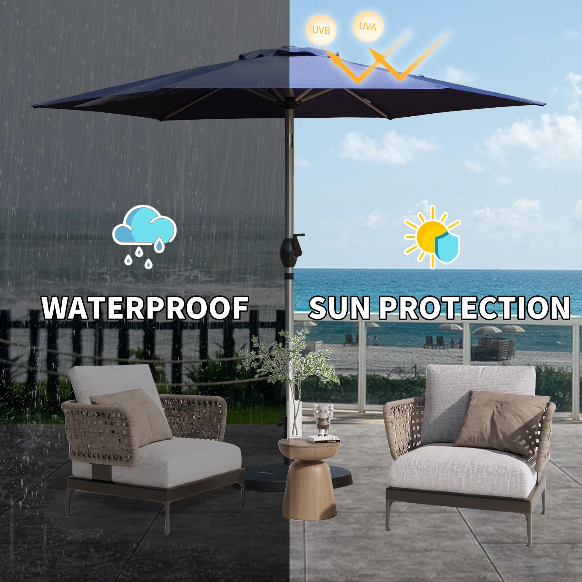 7.5Ft Patio Umbrella, Outdoor Table Umbrella With Push Button Tilt And Crank, Uv Protection Waterproof Market Sun Umbrella With 6 Sturdy Ribs For Garden, Deck, Backyard, Pool Navy Blue Navy Blue Round Uv Resistant Umbrellas Aluminium