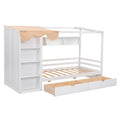 Twin Size House Bed With Two Drawers And Wardrobe,White Twin White Solid Wood