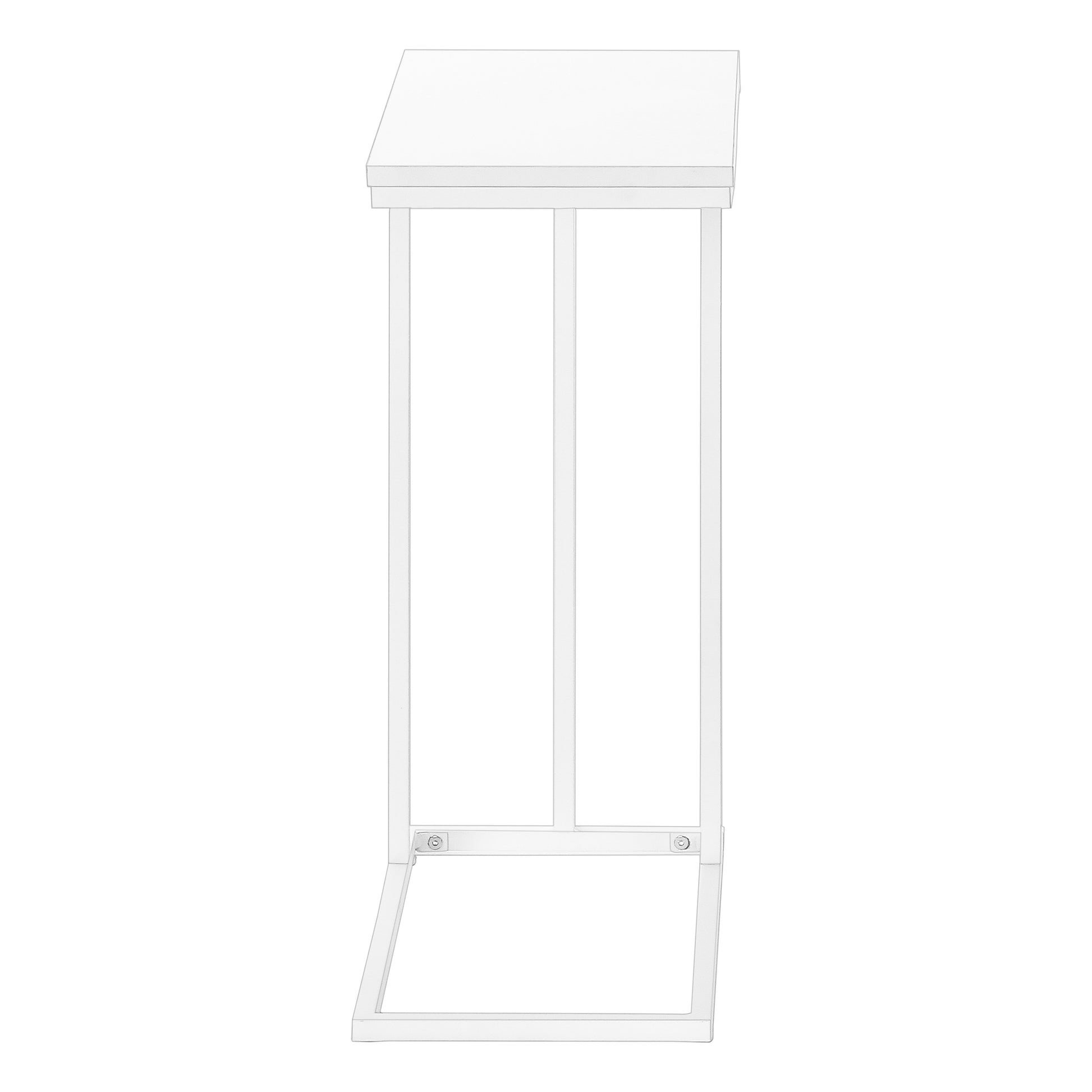 Accent Table, C Shaped, End, Side, Snack, Living Room, Bedroom, White Laminate, White Metal, Contemporary, Modern White Mdf