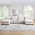 Big Deep Seat U Shaped Corduroy Sectional Couches For Living Room, 4 Seater Sofa Couch With 2 Storage Footstool And 4 Waist Pillows Corduroy, Beige Beige Corduroy 4 Seat