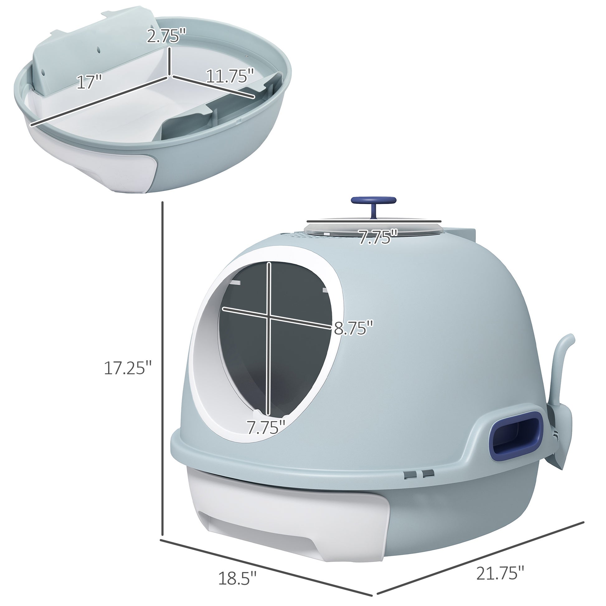 Pawhut Covered Litter Box, Litter Box With A Lid, Scoop Enclosed Drawer & Skylight For Cats That'S Easy To Clean, Blue Blue Plastic