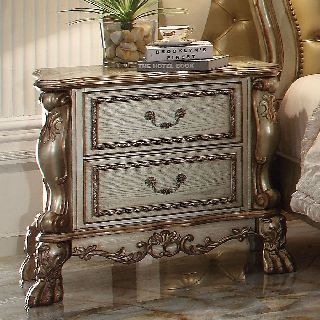 Gold Patina And Bone 2 Drawer Nightstand Gold 2 Drawers Bedroom Rectangle Rustic Felt Lined Drawers Solid Wood Mdf
