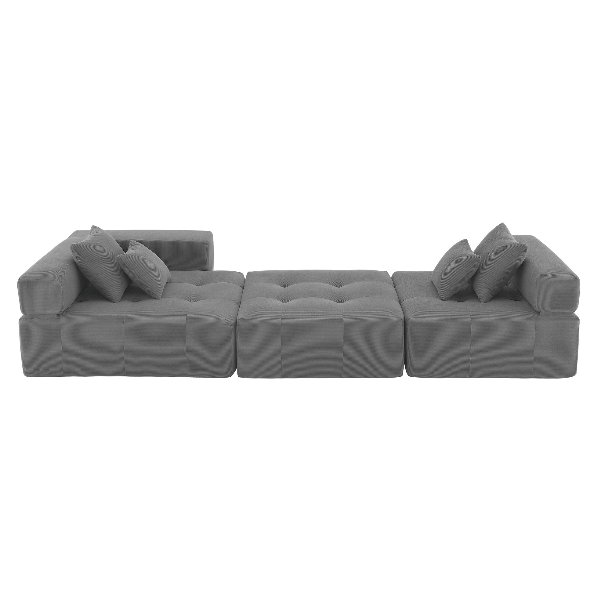 105.5'' L Shaped Modular Sectional Sofa,Minimalist Corduroy Floor Couch Set,Convertible Foam Filled Cloud Couch For Living Room,3 Pc Free Combination,No Assembly Required,3 Colors Gray Corduroy 4 Seat