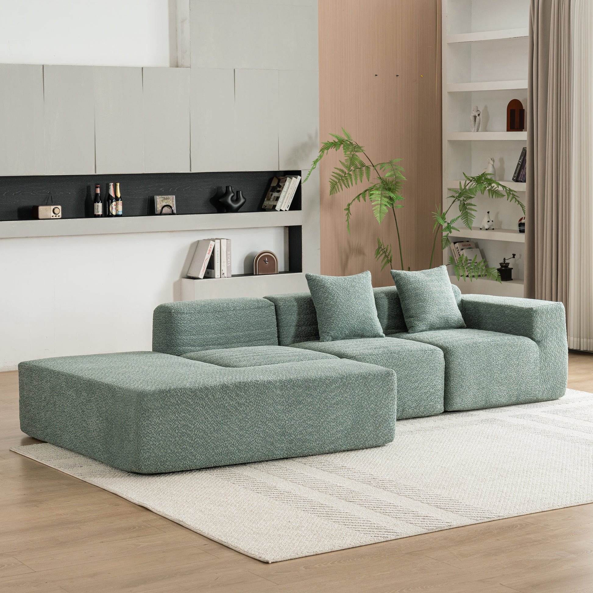 116.5" Sectional Sofa Full Compressed Sofa Couch Free Combined Sofa For Living Room, Green Green Foam Polyester 4 Seat