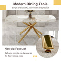 Table And Chair Set.Modern Luxurious White Marble Patterned Tempered Glass Dining Table Set With Transparent Pp Chairs.6 Transparent High Quality Pp Dining Chairs With Golden Legs. White Gold Seats