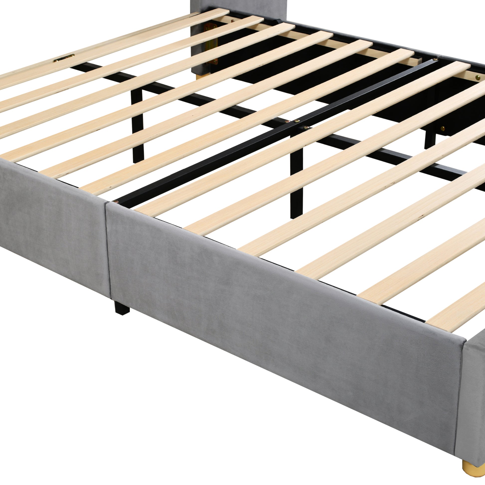 Queen Upholstered Platform Bed, Two Outlets And Usb Charging Ports On Both Sides, Two Bedside Pillows, Storage Shelves, Velvet,Gray Queen Gray Mdf Lvl