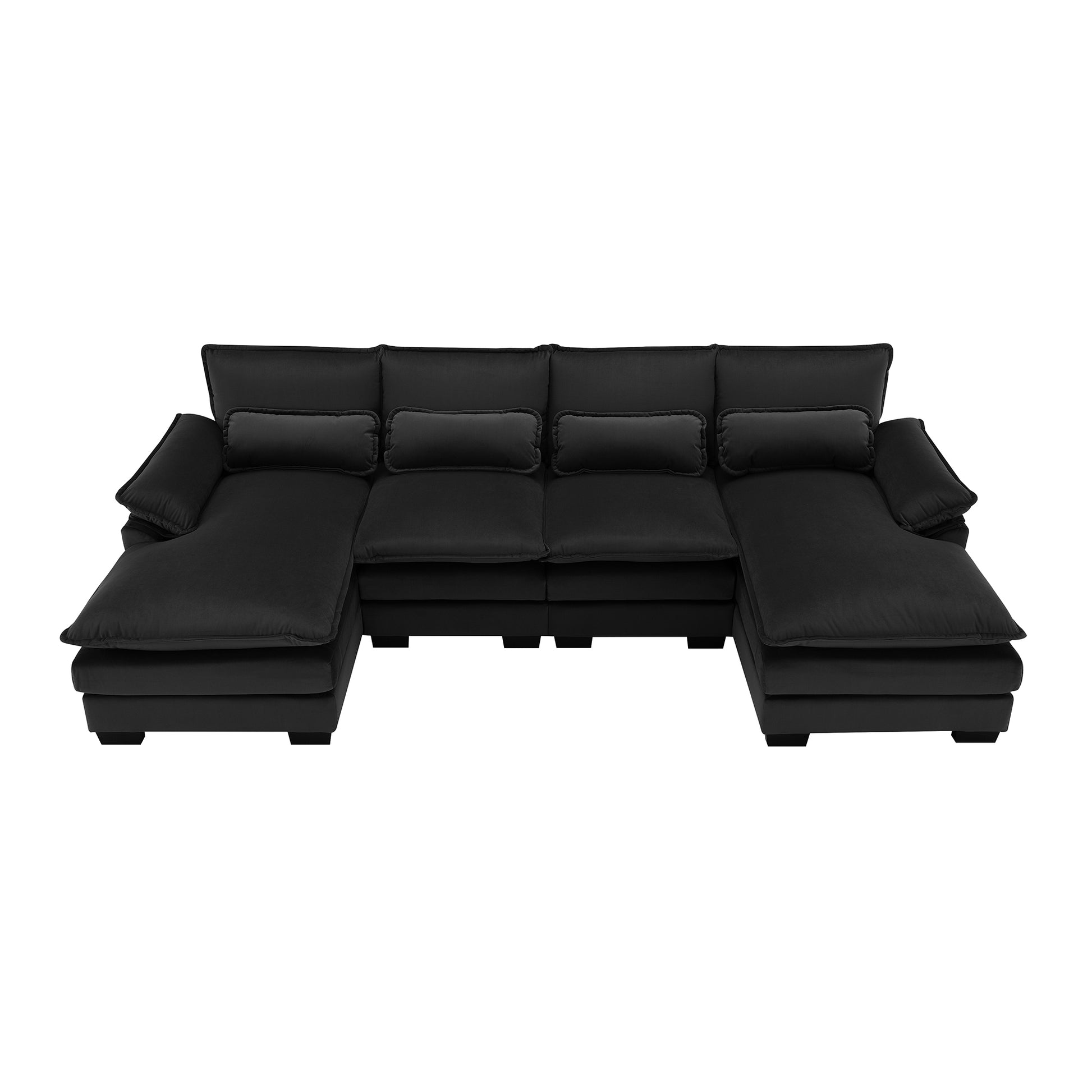 110*55" Modern U Shaped Sectional Sofa With Waist Pillows,6 Seat Upholstered Symmetrical Sofa Furniture,Sleeper Sofa Couch With Chaise Lounge For Living Room,Apartment,5 Colours Black Velvet 6 Seat