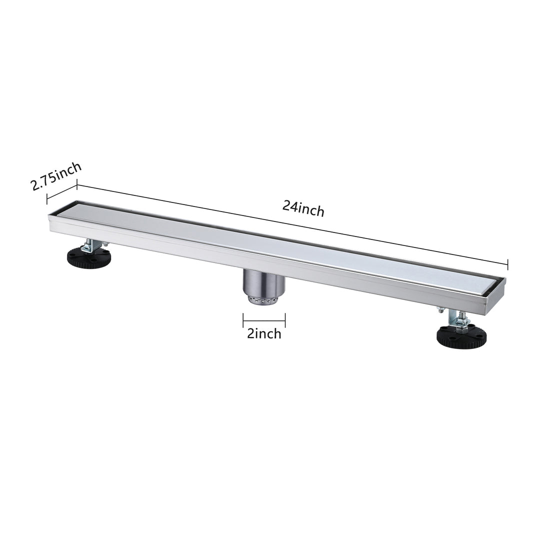 24 Inches Linear Shower Drain, Included Hair Strainer And Leveling Feet Brushed Nickel Stainless Steel