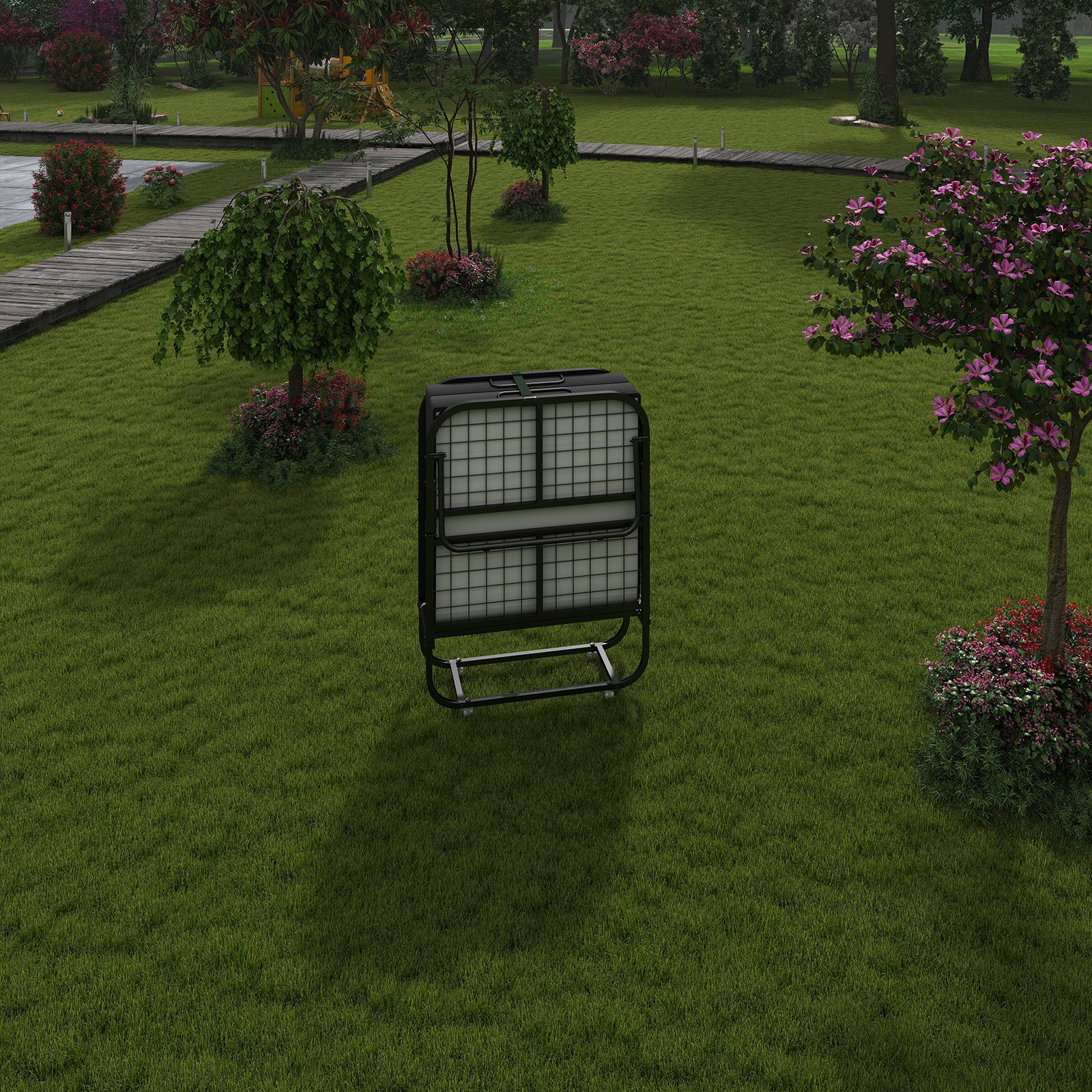 Deluxe Diplomat Folding Bed Twin Size With Luxurious Memory Foam Mattress And A Super Strong Sturdy Frame White Black Metal