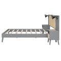 Queen Size Solid Wood Bed Frame With 2 Nightstands, Elegant Design With Lamps, Rattan And Wood Combination,Gray Queen Gray Wood