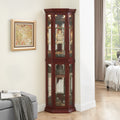 Corner Curio Cabinet With Lights, Adjustable Tempered Glass Shelves, Mirrored Back, Display Cabinet,Cherry E26 Light Bulb Not Included Cherry Mdf