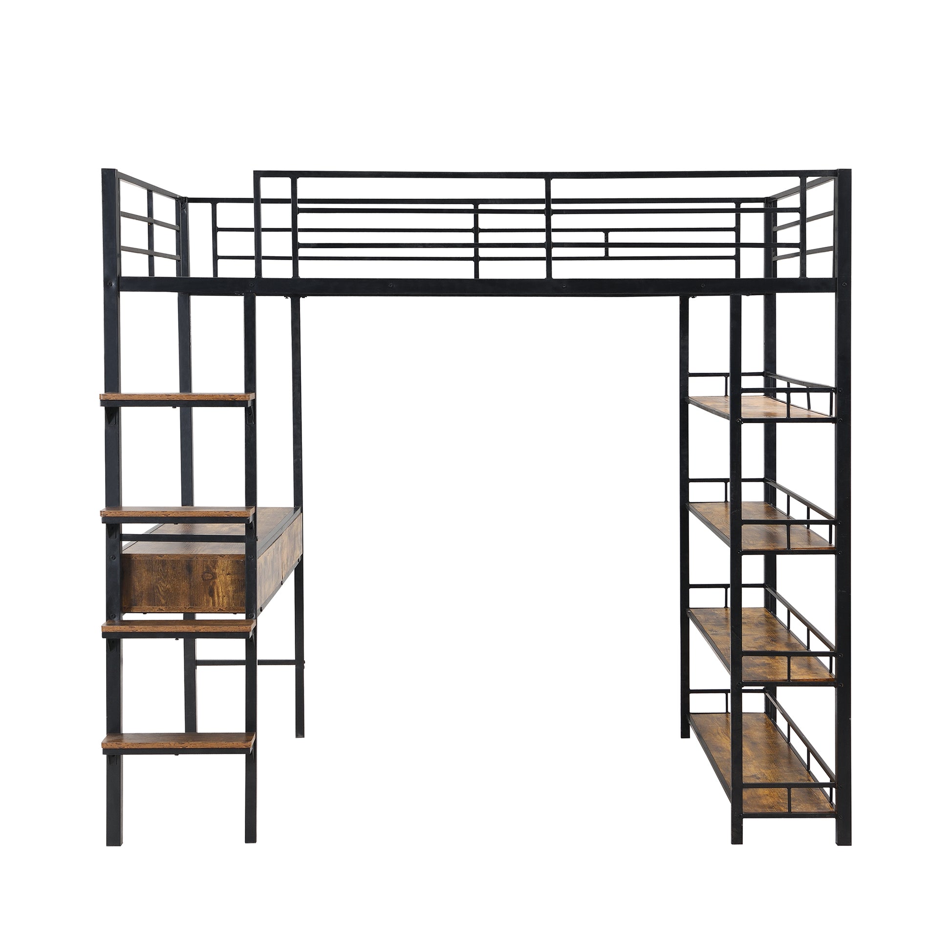 Full Size Metal Loft Bed With Desk And Shelves, Black Expected Arrival Time: 9.18 Box Spring Not Required Full Black Metal Solid Wood Mdf