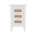 Wooden Nightstands Set Of 2 With Rattan Woven Surfaces And Three Drawers, Exquisite Elegance With Natural Storage Solutions For Bedroom, White White Particle Board